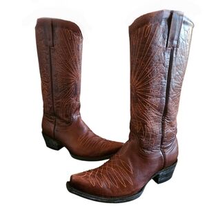Cavender's Womens Western Brown Leather Embroidered Snip-Toe Cowboy Boots Size 7